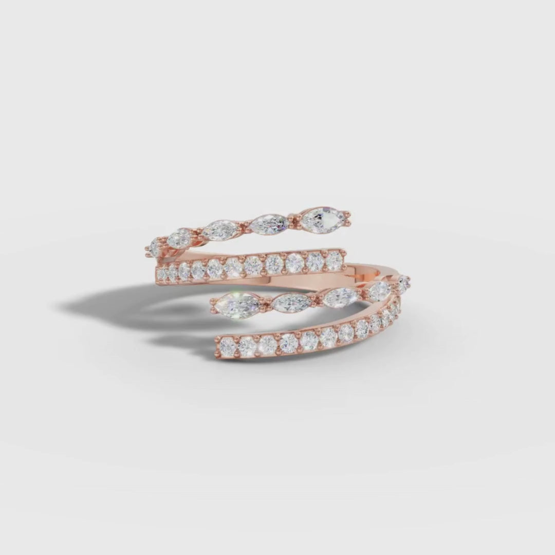 Mix Shape Lab Grown Diamond Spiral Wrap Ring in Gold | Designer Statement Ring – Pooja Diamond