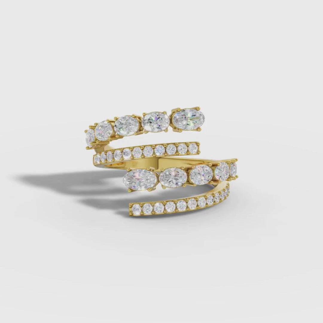 Oval Lab Grown Diamond Triple-Row Spiral Wrap Ring in Gold | Designer Statement Ring – Pooja Diamond