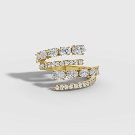Oval Lab Grown Diamond Triple-Row Spiral Wrap Ring in Gold | Designer Statement Ring – Pooja Diamond