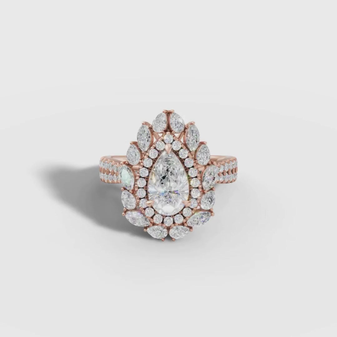 1 To 5 CT Pear Cut Lab Grown Diamond Halo Ring in Yellow Gold | Luxury Bridal & Engagement Ring – Pooja Diamond