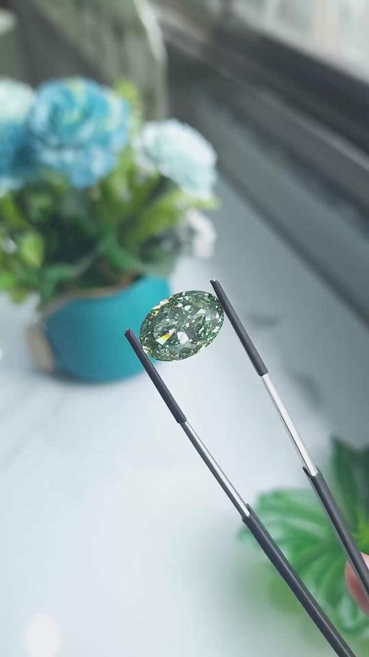 Oval Cut Green Lab Grown Diamond : IGI Certified Vvs/Vs Cvd Loose Diamond Ring