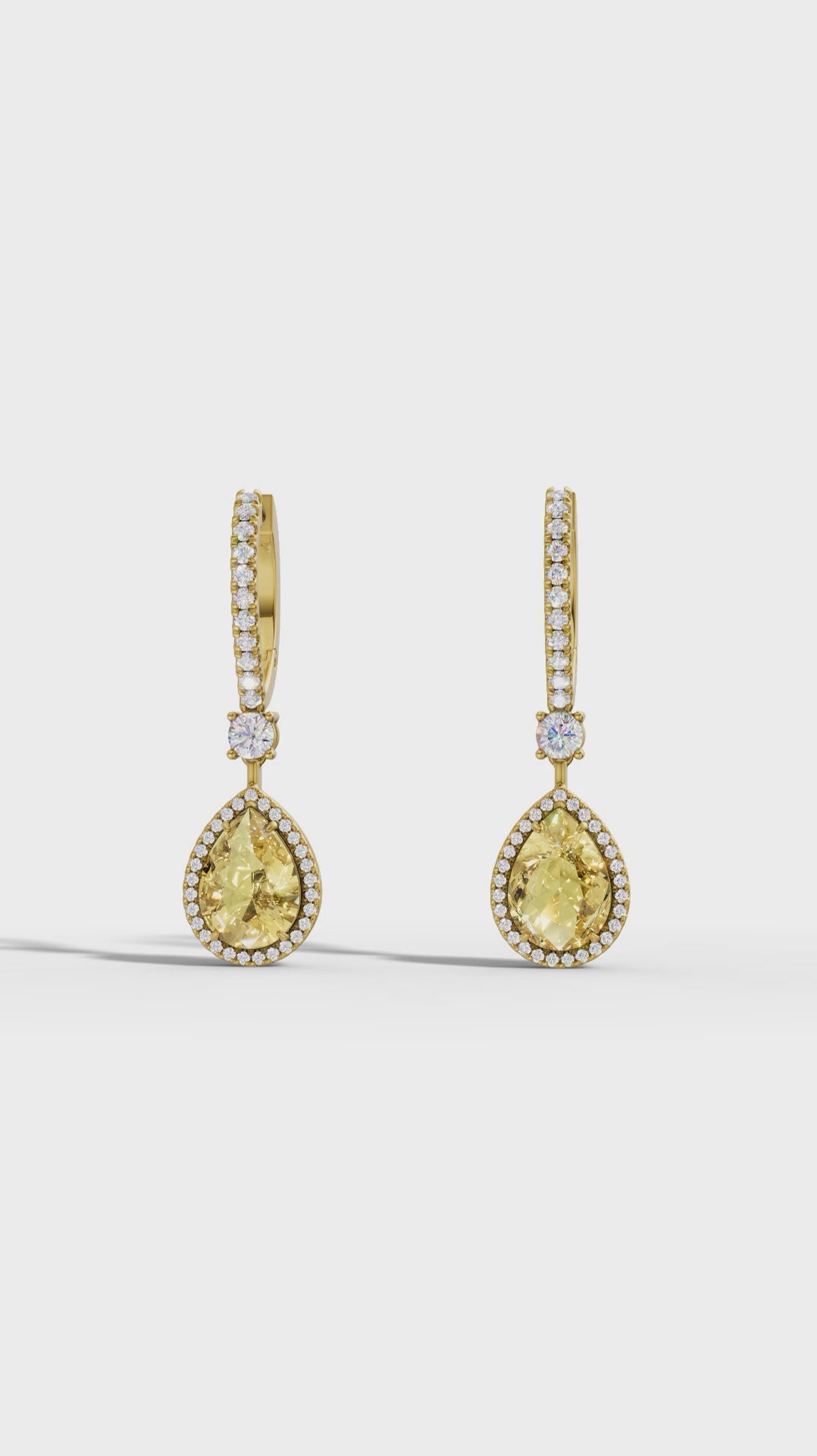 Lab Grown Yellow Diamond Pear drop Hoop Earrings | Color Diamond | 10K/14K/18K Gold Halo Dangle Earrings