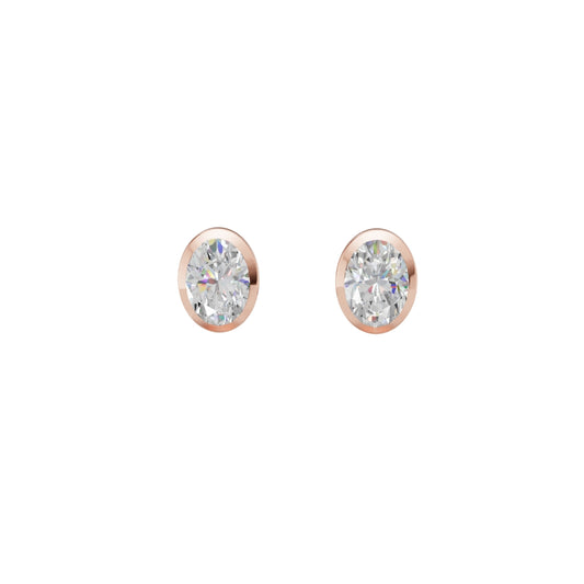 Oval Cut Lab Grown Diamond Stud Earrings in Gold