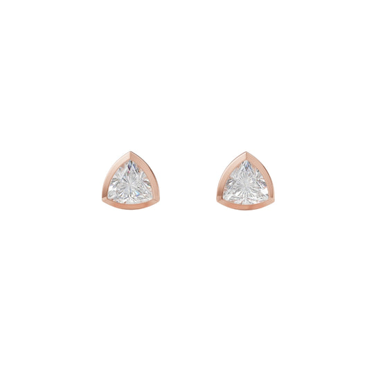 Trilliant Cut Lab Grown Diamond Stud Earrings in Gold