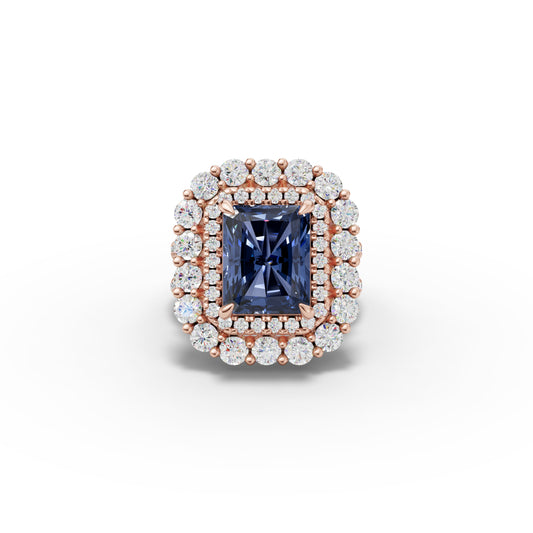 1 To 5 CT Radiant Cut Blue Lab Grown Diamond Double Halo Ring in Rose Gold | Luxury Engagement Ring – Pooja Diamond