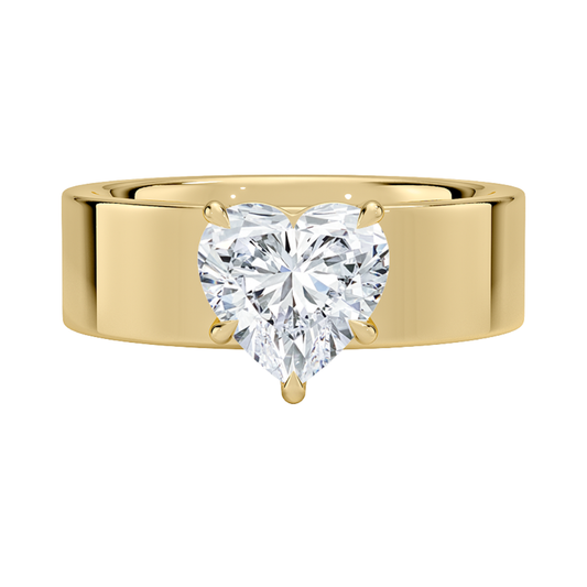 1 TO 5 CT Lab Grown Heart Cut Diamond Peyton 6mm Solitaire Ring in 10K/14K/18K Gold with Extra-Wide Polished Band | Pooja Diamond | IGI Certified Lab Diamond
