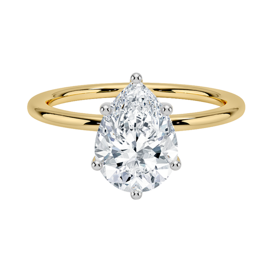 1 TO 5 CT Lab Grown Pear Cut Diamond Mixed Metal Perfect Fit Solitaire Ring in 10K/14K/18K Gold – Classic High-Set Design | Pooja Diamond | IGI Certified Lab Diamond