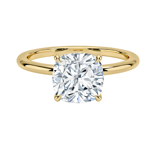1 TO 5 CT Lab Grown Cushion Cut Diamond Fairmined 1.5mm Comfort Fit Solitaire Ring in 10K/14K/18K Gold | Elegant Four-Prong Setting | IGI Certified Lab Diamond