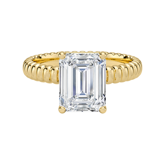 1 TO 5 CT Lab Grown Emerald Cut Diamond Petra Textured Solitaire Ring in 10K/14K/18K Gold with Beaded Band | IGI Certified Lab Diamond