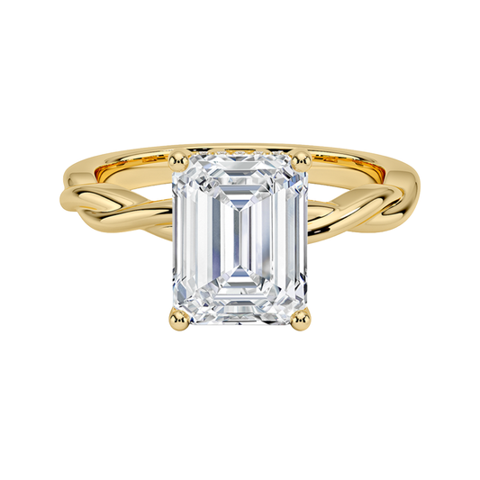 1 To 5 Ct Twisted Vine Hidden Halo Emerald Cut Lab Grown Diamond Ring | Pooja Diamond | IGI Certified Lab Diamond