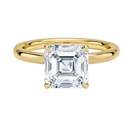 1 To 5 Ct Lab Grown Asscher Cut Secret Halo 2mm Diamond Ring with Hidden Halo in 10K/14K/18K Gold | Pooja Diamond | IGI Certified Lab Diamond