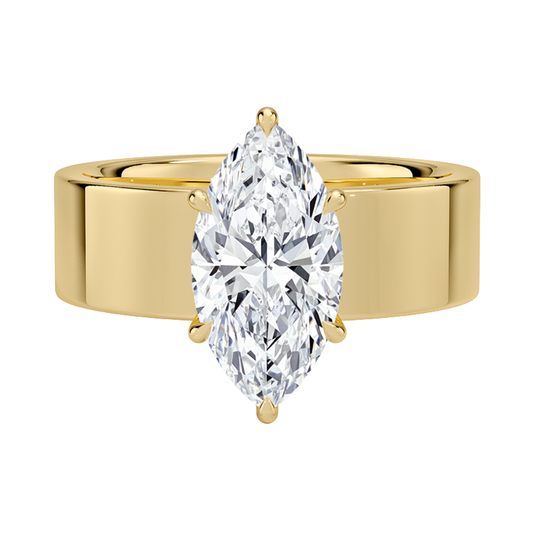 1 TO 5 CT Lab Grown Marquise Cut Diamond Peyton 6mm Solitaire Ring in 10K/14K/18K Gold with Extra-Wide Polished Band | Pooja Diamond | IGI Certified Lab Diamond