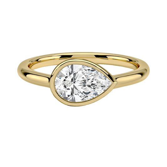 1 TO 5 CT Contemporary Lab Grown Pear Cut Diamond Luna East-West Bezel Solitaire Ring in 10K/14K/18K Gold | Pooja Diamond | IGI Certified Lab Diamond