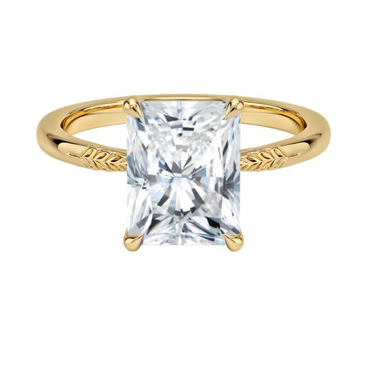1 TO 5 CT Lab Grown Radiant Diamond Laurel Engraved Ring in 10K/14K/18K Gold | Solitaire Design | IGI Certified Lab Diamond