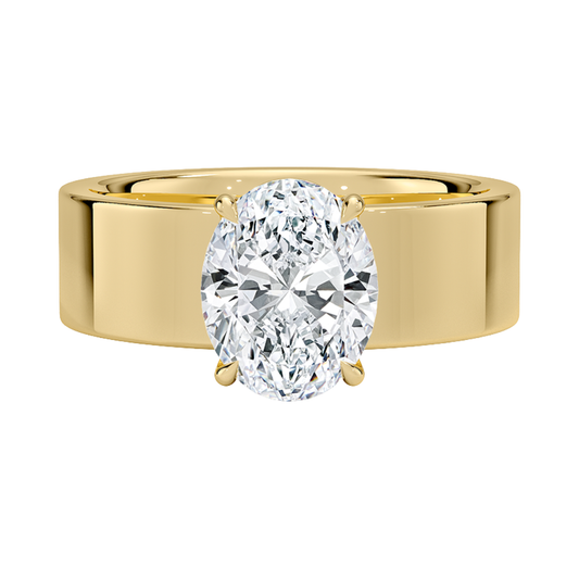 1 TO 5 CT Lab Grown Oval Cut Diamond Peyton 6mm Solitaire Ring in 10K/14K/18K Gold with Extra-Wide Polished Band | Pooja Diamond | IGI Certified Lab Diamond