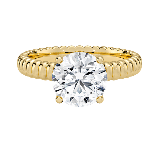 1 TO 5 CT Lab Grown Round Cut Diamond Petra Textured Solitaire Ring in 10K/14K/18K Gold with Beaded Band | IGI Certified Lab Diamond