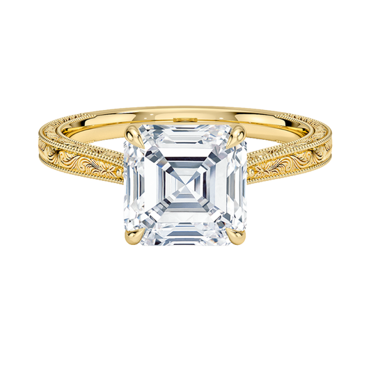 1 TO 5 CT Vintage Asscher Cut Lab Grown Diamond Elsie Engraved Solitaire Ring in 10K/14K/18K Gold | Ethical Luxury – Pooja Diamond | IGI Certified Lab Diamond