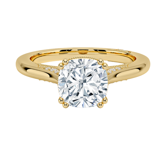 1 To 5 Ct Lab Grown Cushion Cut Simply Tacori Crown Diamond Ring in 10K/14K/18K Gold with Hidden Halo – Elegant Solitaire Design | Pooja Diamonds | IGI Certified Lab Diamond