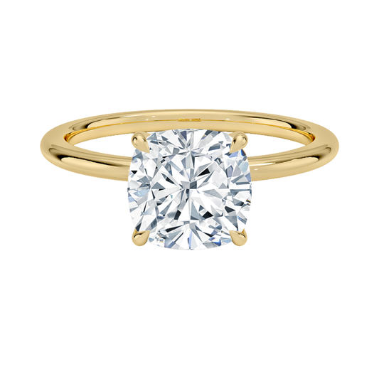 1 TO 5 CT Lab Grown Cushion Cut Diamond Petite Elodie 1.5mm Solitaire Ring in 10K/14K/18K Gold – Classic Cathedral Setting | IGI Certified Lab Diamond