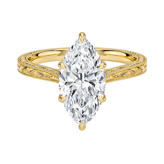 1 TO 5 CT Vintage Marquise  Cut Lab Grown Diamond Elsie Engraved Solitaire Ring in 10K/14K/18K Gold | Ethical Luxury – Pooja Diamond | IGI Certified Lab Diamond