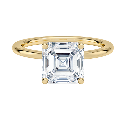 1 TO 5 CT Lab Grown Asscher Cut Diamond Perfect Fit 1.4mm Solitaire Ring in 10K/14K/18K Gold – Classic Basket Setting | Pooja Diamond | IGI Certified Lab Diamond