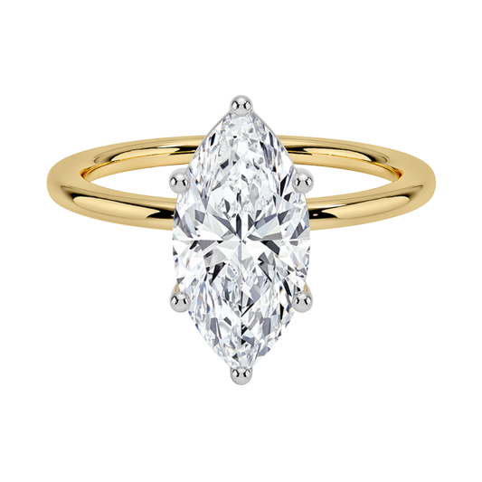 1 TO 5 CT Lab Grown Marquise Cut Diamond Mixed Metal Perfect Fit Solitaire Ring in 10K/14K/18K Gold – Classic High-Set Design | Pooja Diamond | IGI Certified Lab Diamond