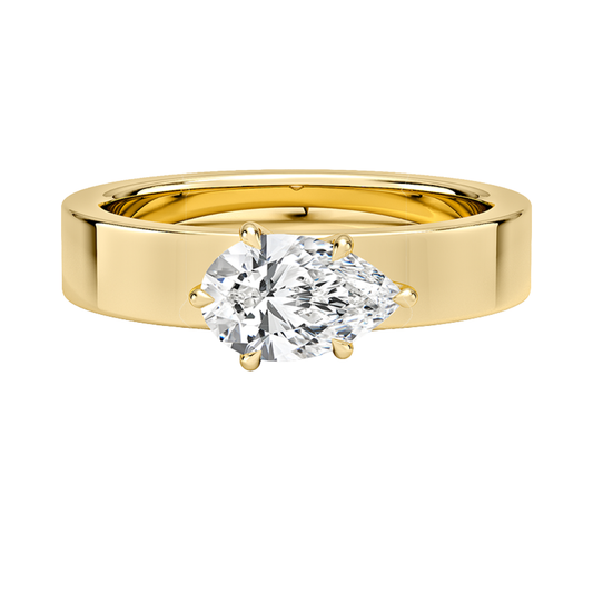 1 TO 5 CT Lab Grown Pear Cut Diamond Peyton East-West Solitaire Ring in 10K/14K/18K Gold with Wide Rounded Polished Band | Pooja Diamonds | IGI Certified Lab Diamond