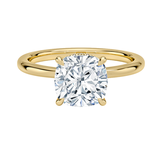 1 TO 5 CT Lab Grown Cushion  Cut Hidden Heart Diamond Solitaire Ring with Diamond-Accented Gallery in 10K/14K/18K Gold |Pooja Diamond | IGI Certified Lab Diamond