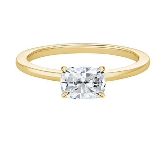 1 TO 5 CT Lab Grown Cushion Cut Diamond Morgan East-West Solitaire Ring in 10K/14K/18K Gold – Classic Four Prong Setting | Pooja Diamond | IGI Certified Lab Diamond