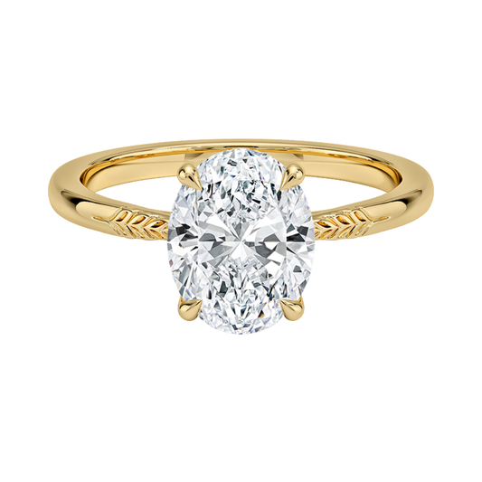 1 TO 5 CT Lab Grown Oval Diamond Laurel Engraved Ring in 10K/14K/18K Gold | Solitaire Design | IGI Certified Lab Diamond