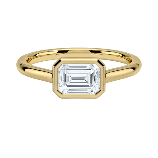 1 TO 5 CT Contemporary Lab Grown Emerald Cut Diamond Luna East-West Bezel Solitaire Ring in 10K/14K/18K Gold | Pooja Diamond | IGI Certified Lab Diamond