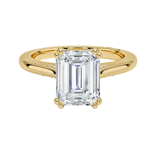 1 To 5 Ct Lab Grown Emerald Cut Simply Tacori Crown Diamond Ring in 10K/14K/18K Gold with Hidden Halo – Elegant Solitaire Design | Pooja Diamonds | IGI Certified Lab Diamond