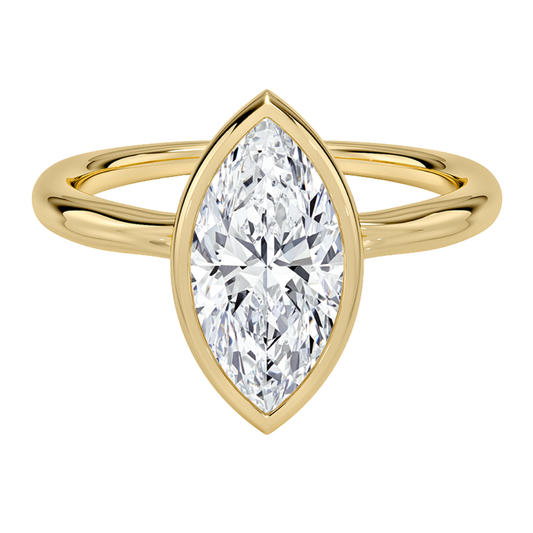 1 TO 5 CT Lab Grown Marquise Cut Diamond Freesia Bezel Solitaire Ring in 10K/14K/18K Gold | Modern Twisted Cathedral Setting | IGI Certified Lab Diamond