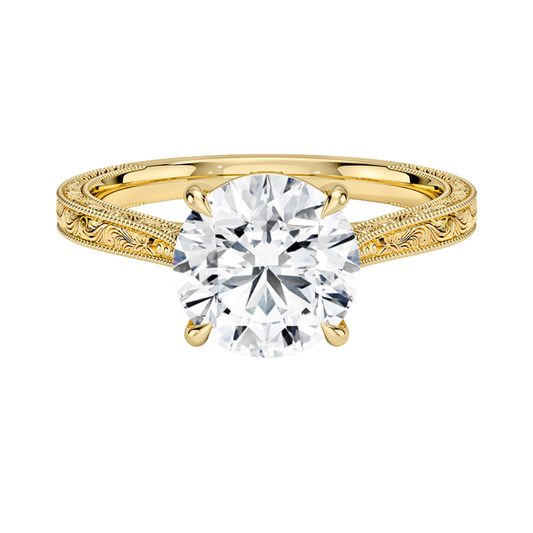 1 TO 5 CT Vintage Round Cut Lab Grown Diamond Elsie Engraved Solitaire Ring in 10K/14K/18K Gold | Ethical Luxury – Pooja Diamond | IGI Certified Lab Diamond