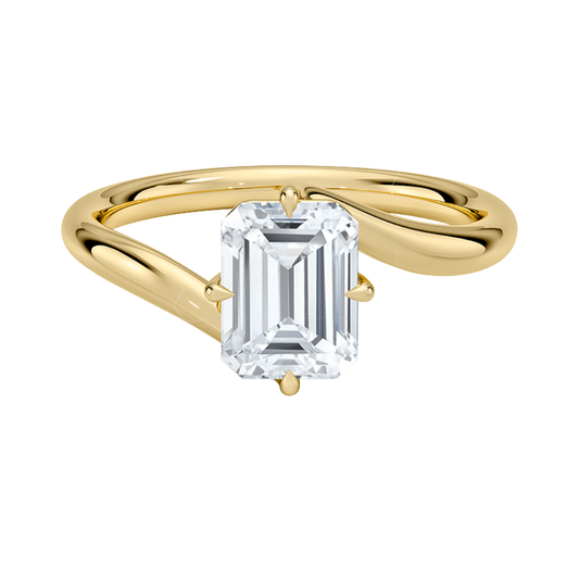 1 TO 5 CT Lab Grown Emerald Cut Diamond Atelier Solitaire Ring in 10K/14K/18K Gold | Twisted Band Engagement Ring | IGI Certified Lab Diamond
