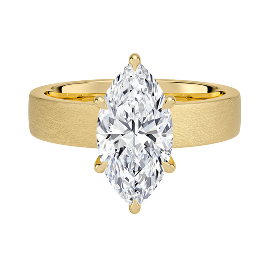 1 TO 5 CT Lab Grown Marquise Cut Diamond Peyton 4mm Satin Finish Solitaire Ring in 10K/14K/18K Gold with Brushed Wide Band | IGI Certified Lab Diamond