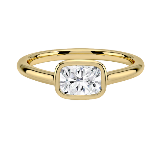 1 TO 5 CT Contemporary Lab Grown Cushion Cut Diamond Luna East-West Bezel Solitaire Ring in 10K/14K/18K Gold | Pooja Diamond | IGI Certified Lab Diamond