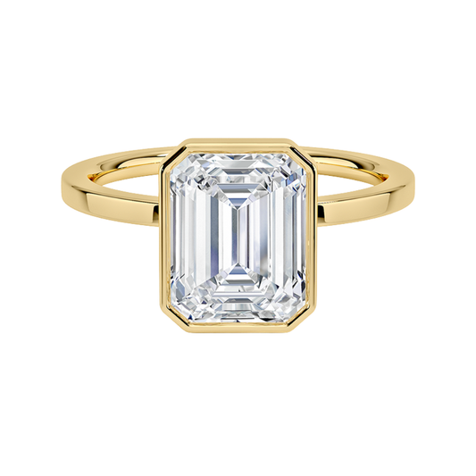 1 TO 5 CT Lab Grown Emerald Cut Diamond Noemi Bezel Ring in 10K/14K/18KGold – Modern Basket Setting | Pooja Diamond | IGI Certified Lab Diamond