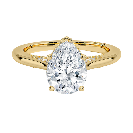 1 To 5 Ct Lab Grown Pear Cut Simply Tacori Crown Diamond Ring in 10K/14K/18K Gold with Hidden Halo – Elegant Solitaire Design | Pooja Diamonds | IGI Certified Lab Diamond