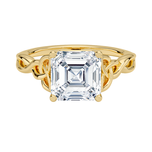 1 TO 5 CT Lab Grown Asscher Cut Diamond Solitaire Ring in 10K/14K/18K Gold | Elegant Twist Design – Pooja Diamond | IGI Certified Lab Diamond