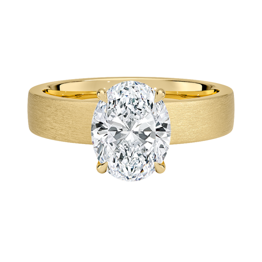 1 TO 5 CT Lab Grown Oval Cut Diamond Peyton 4mm Satin Finish Solitaire Ring in 10K/14K/18K Gold with Brushed Wide Band | IGI Certified Lab Diamond
