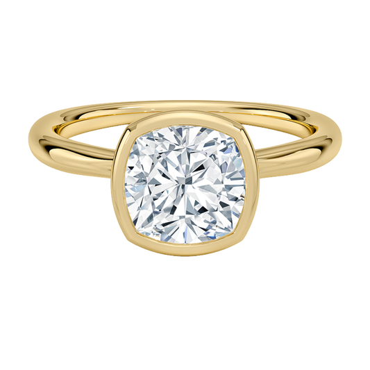 1 TO 5 CT Lab Grown Cushion Cut Diamond Freesia Bezel Solitaire Ring in 10K/14K/18K Gold | Modern Twisted Cathedral Setting | IGI Certified Lab Diamond