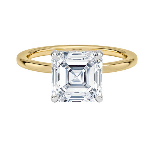 1 TO 5 CT Lab Grown Asscher Cut Diamond Mixed Metal Lumiere Diamond Ring in 10K/14K/18K Gold with Hidden Halo | Pooja Diamond  | IGI Certified Lab Diamond
