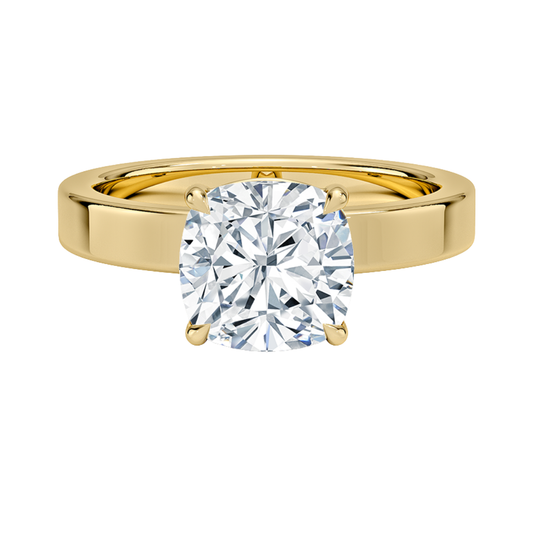 1 TO 5 CT Lab Grown Cushion Cut Diamond Peyton 3mm Solitaire Ring in 10K/14K/18K Gold – Classic Flat Band Design | IGI Certified Lab Diamond