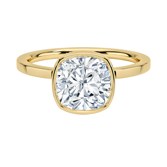 1 TO 5 CT Lab Grown Cushion Cut Diamond Noemi Bezel Ring in 10K/14K/18KGold – Modern Basket Setting | Pooja Diamond | IGI Certified Lab Diamond