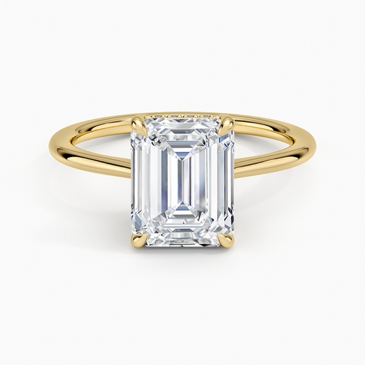 1 TO 5 CT Luxury Emerald Cut Lab Grown Diamond Ring with Elle Hidden Halo in 10K/14K/18K Gold | Pooja Diamond | IGI Certified Lab Diamond