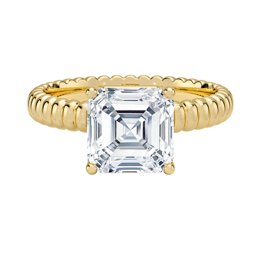 1 TO 5 CT Lab Grown Asscher Cut Diamond Petra Textured Solitaire Ring in 10K/14K/18K Gold with Beaded Band | IGI Certified Lab Diamond