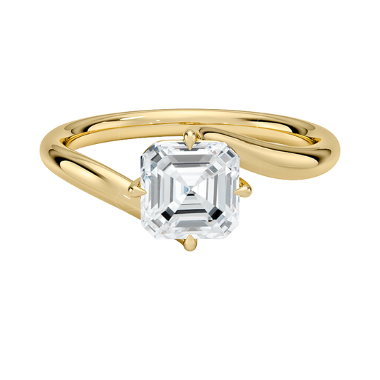 1 TO 5 CT Lab Grown Asscher Cut Diamond Atelier Solitaire Ring in 10K/14K/18K Gold | Twisted Band Engagement Ring | IGI Certified Lab Diamond