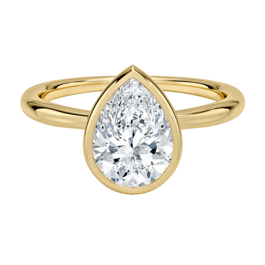 1 TO 5 CT Lab Grown Pear Cut Diamond Freesia Bezel Solitaire Ring in 10K/14K/18K Gold | Modern Twisted Cathedral Setting | IGI Certified Lab Diamond