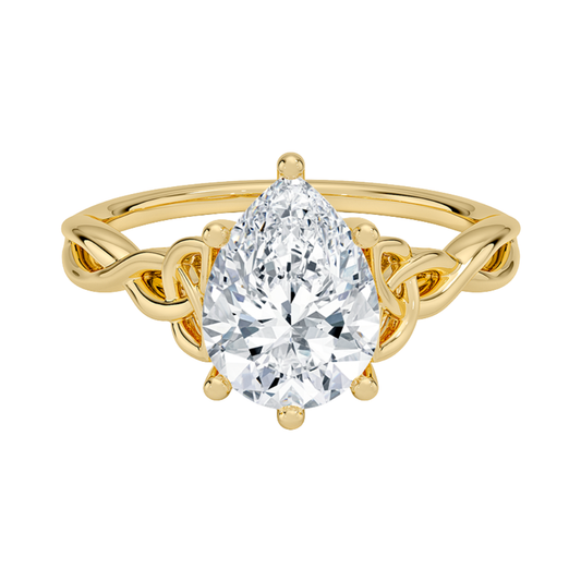 1 TO 5 CT Lab Grown Pear Cut Diamond Solitaire Ring in 10K/14K/18K Gold | Elegant Twist Design – Pooja Diamond | IGI Certified Lab Diamond